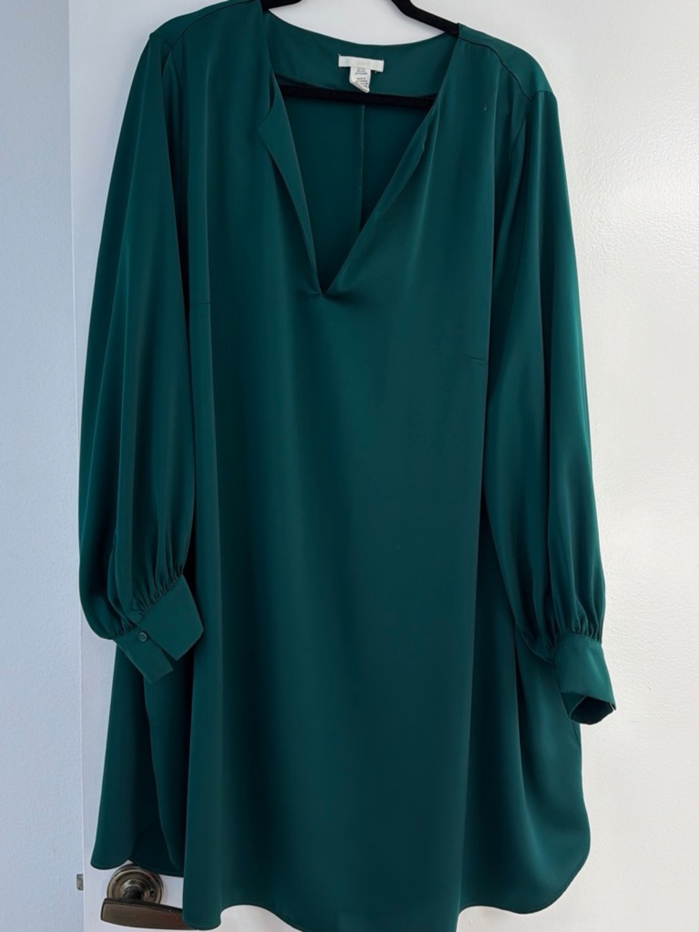 H&M Teal Green Long Sleeve V-Neck Shift Dress